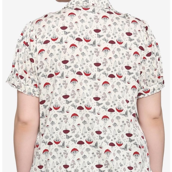 Mushroom Puff Sleeve Girls Woven Button-Up Sz 4 - Picture 2 of 4